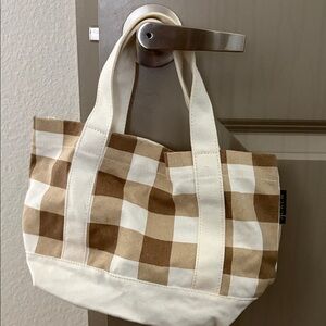 J. Crew Tan and Cream Checkered Tote